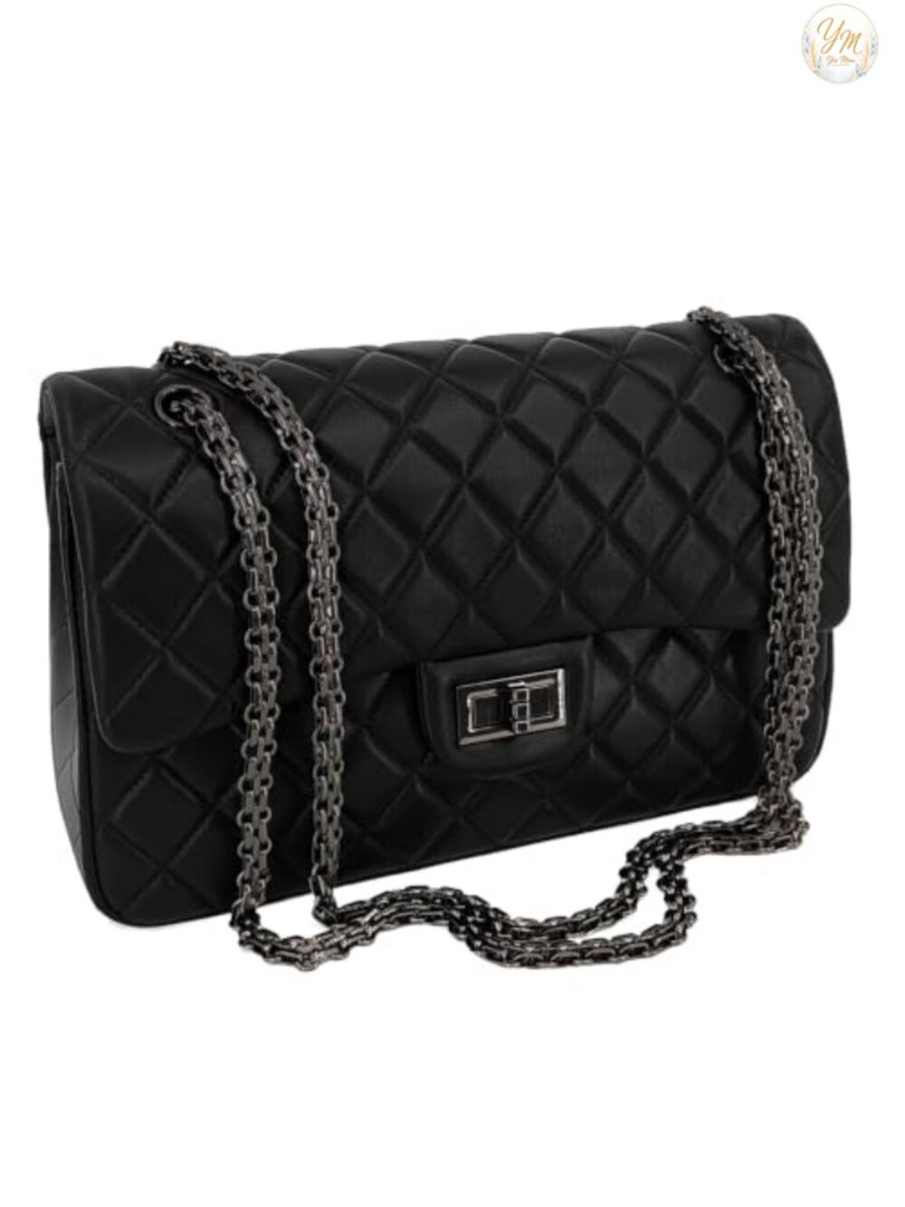 Genuine Lambskin Quilted Double Flap Shoulder Bag with Chain Strap